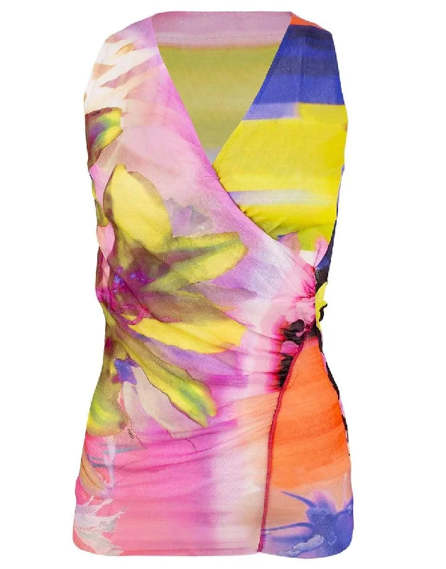 Printed V-Neck Sleeveless Top