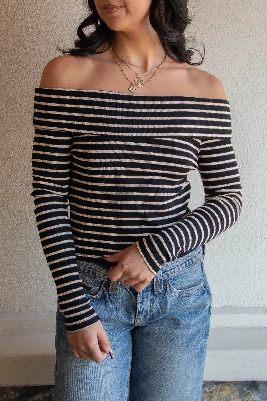 Striped OTS Long Sleeve Top by For Good