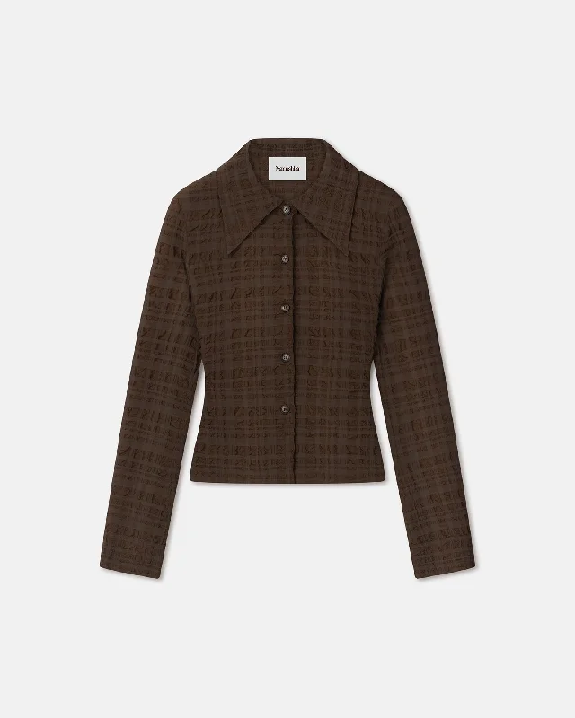 Lotte - Checked Seersucker Shirt - Dark Brown