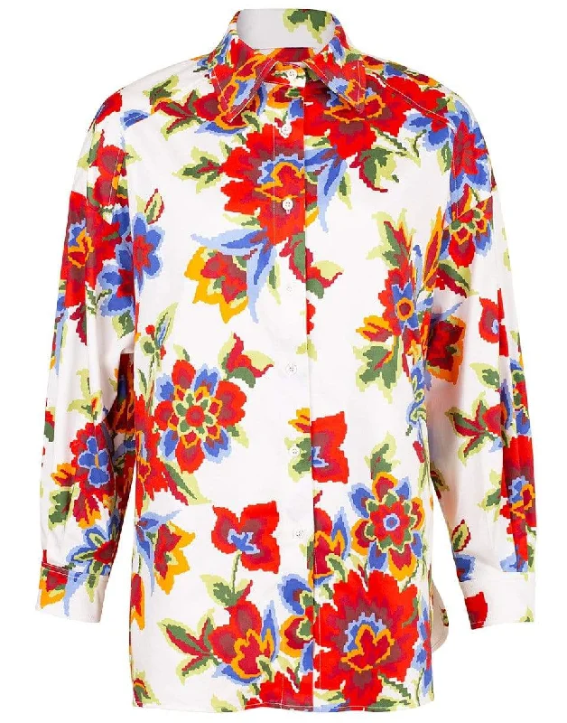 Pixel Floral Print Drop Shoulder Shirt