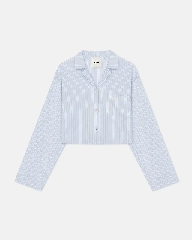 Vally - Cropped Striped Shirt - Blue/Beige/White