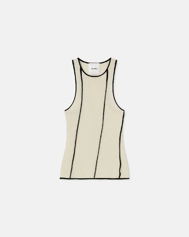 Enna - Patchwork Mesh-Jersey Tank Top - White wax/Black