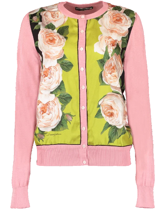 Crewneck Floral Print Cardigan