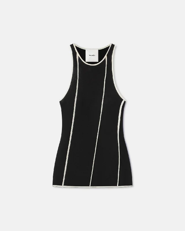 Enna - Patchwork Mesh-Jersey Tank Top - Black/White wax