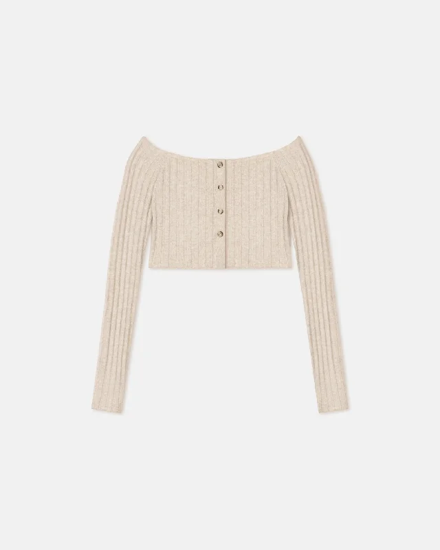 Sidone - Off-The-Shoulder Jersey Cardigan - Creme