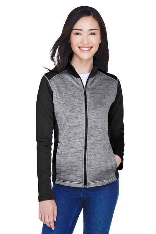 Devon & Jones Womens Newbury Fleece Full Zip Sweatshirt w/ Pockets - Grey/Black