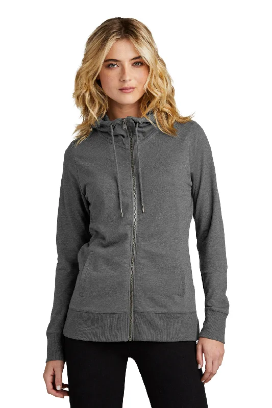 District Womens French Terry Full Zip Hooded Sweatshirt Hoodie w/ Pockets - Washed Coal Grey