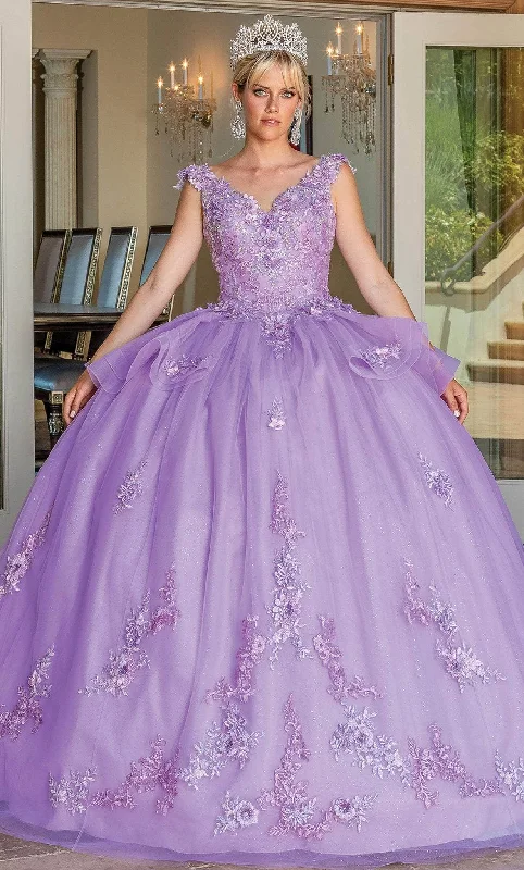 Dancing Queen 1690 - Floral Appliqued Tiered Ballgown