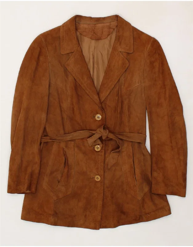 VINTAGE Womens Suede Jacket UK 10 Small Brown