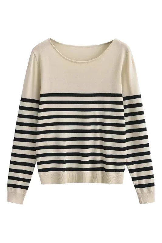 'Ellen' Round-Neck Striped Pullover (2 Colors)