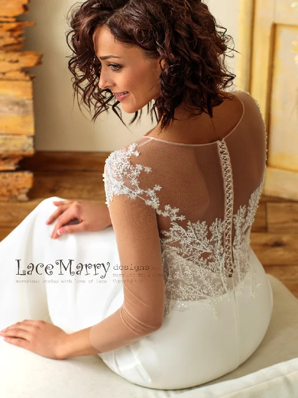 Sheath Boho Wedding Dress with Illusion Top