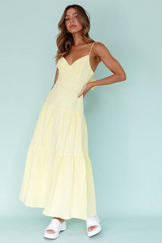 Royce Bow Back Midi Dress Striped Yellow