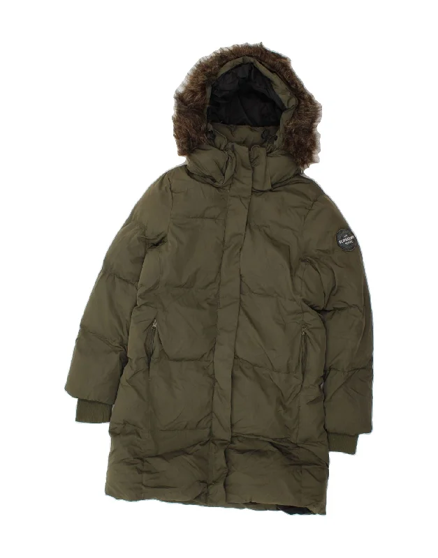 SUPERDRY Womens Hooded Padded Coat UK 14 Medium Khaki Polyester