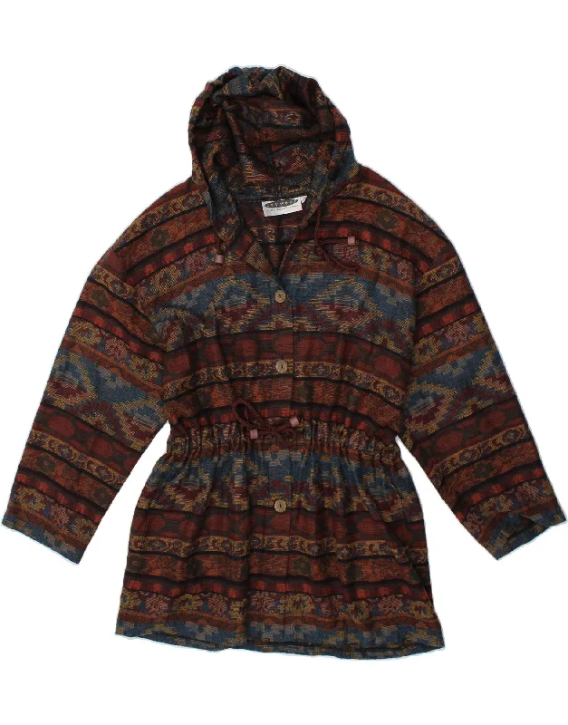 ANYWEAR Womens Hooded Overcoat EU 38 Medium Brown Fair Isle Acrylic Aztec