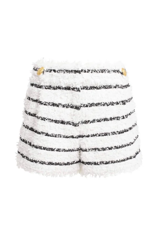 Balmain High Waisted Tweed Shorts - White/ Black