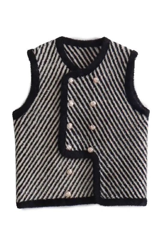 'Beth' Sleeveless Double-Breasted Stripe Vest