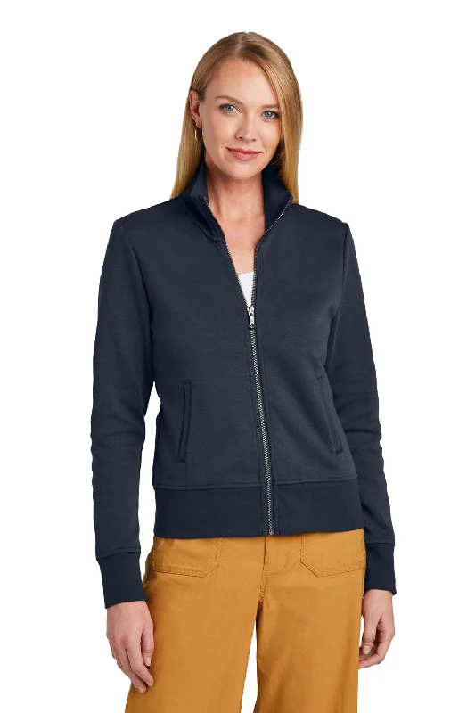 Brooks Brothers Womens Double Knit Full Zip Sweatshirt w/ Pockets - Night Navy Blue