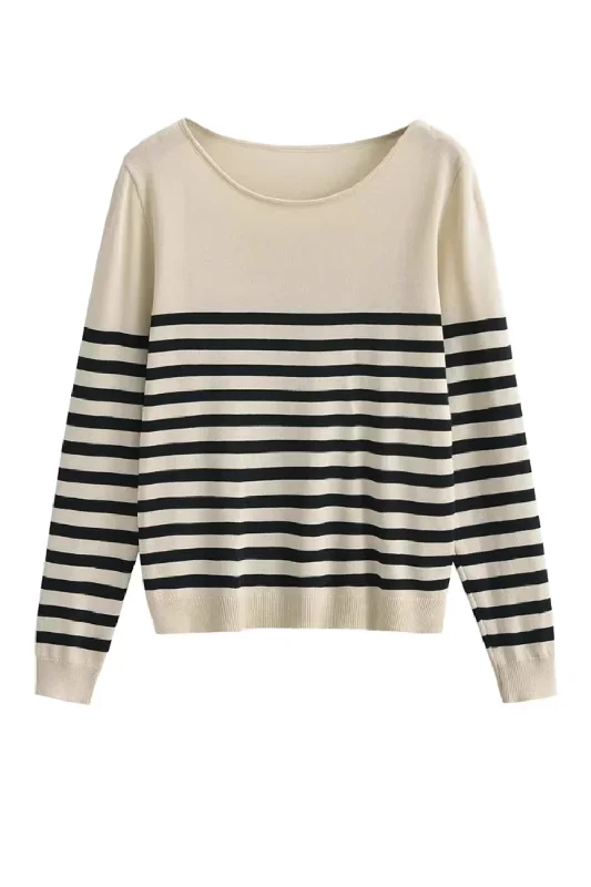 'Penelope' Round-Neck Stripe Pullover (2 Colors)