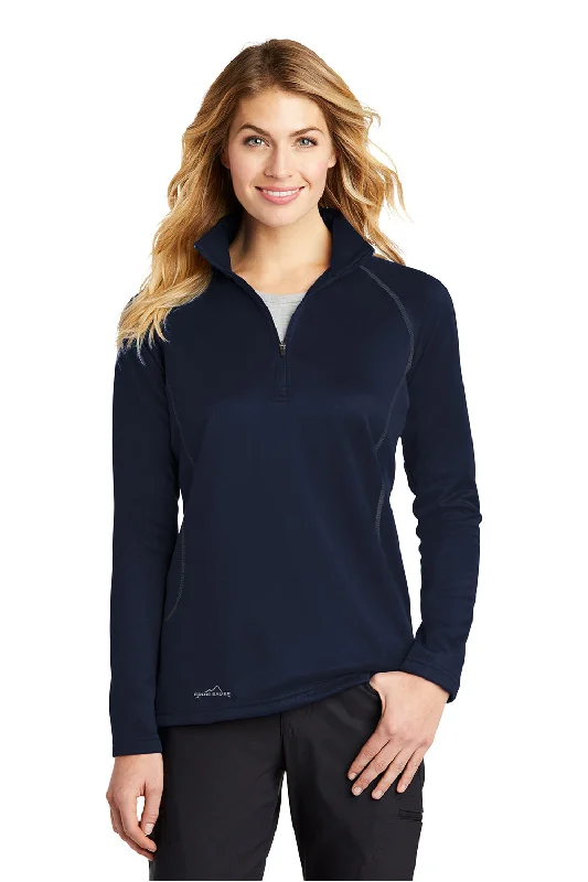 Eddie Bauer Womens Smooth Fleece 1/4 Zip Sweatshirt - River Navy Blue - Closeout