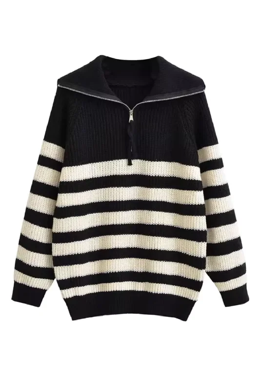 'Ivette' Half-Zip Stripe Knitted Sweater