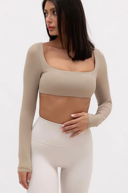 Christina Smooth Long Sleeve Crop - Pastel Khaki