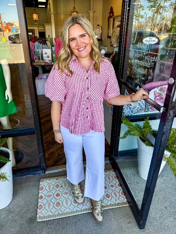 Beverly Button Down Blouse: Rasberry