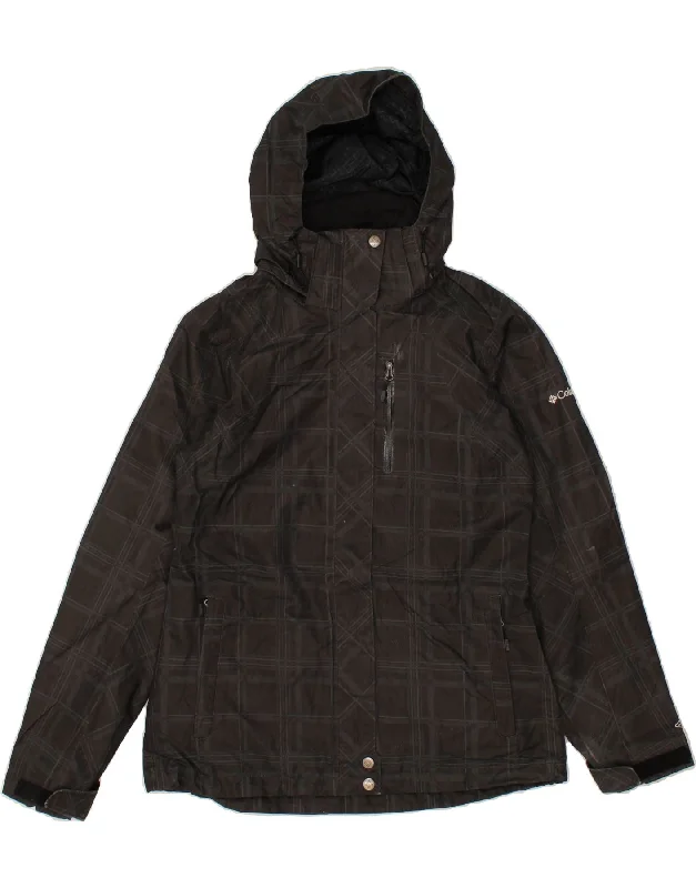 COLUMBIA Womens Hooded Windbreaker Jacket UK 14 Medium Black Check Cotton