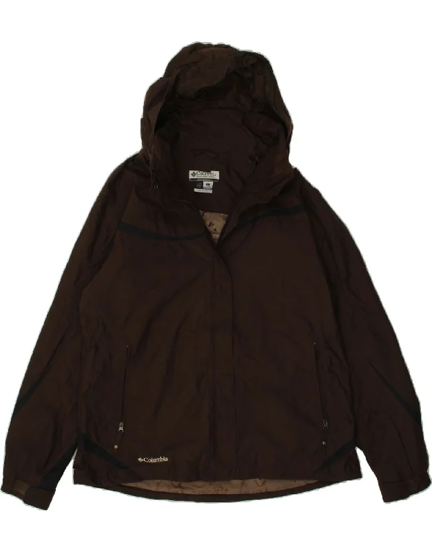 COLUMBIA Womens Hooded Rain Jacket UK 16 Large Brown Nylon