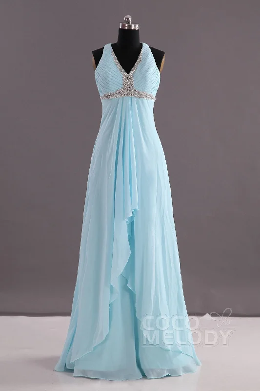 Sheath-Column Floor Length Chiffon Evening Dress COEF14001