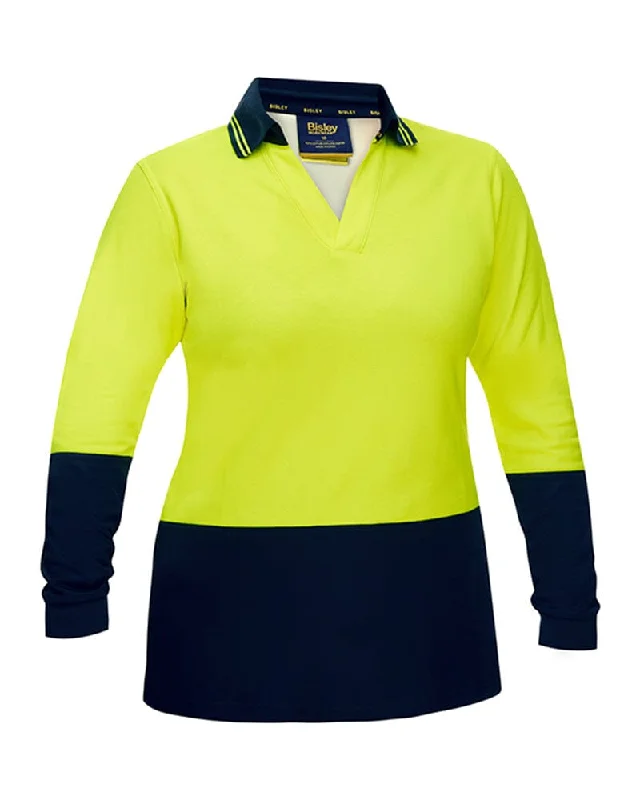 Womens Hi Vis V Neck LS Polo - Yellow/Navy