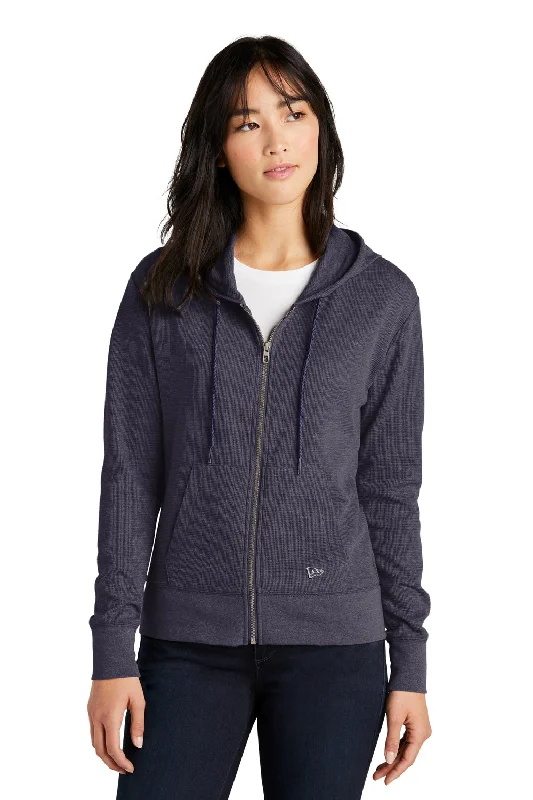 New Era Womens Thermal Full Zip Hooded Sweatshirt Hoodie w/ Pockets - Heather True Navy Blue