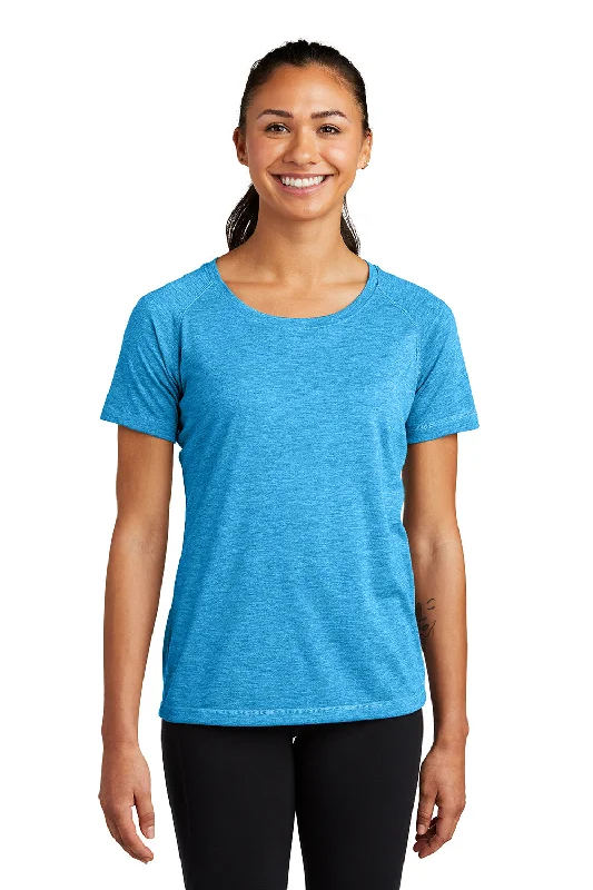 Sport-Tek Womens Moisture Wicking Short Sleeve Scoop Neck T-Shirt - Heather Pond Blue - Closeout