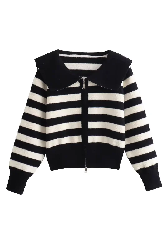 'Mia' Full-Zip Striped Knitted Sweater