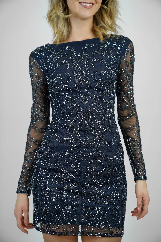 Brooklyn Navy Blue Long Sleeve Sequin Mini Dress