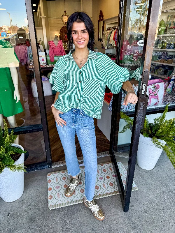 Beverly Button Down Blouse: Green