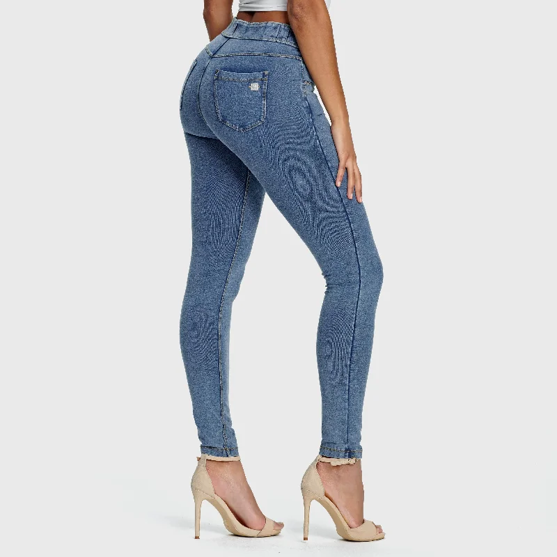 N.O.W® Denim - High Waisted - Full Length - Light Blue + Yellow Stitching