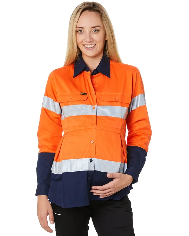 Womens 3M Taped Hi Vis Maternity Drill Shirt * - Orange/Navy