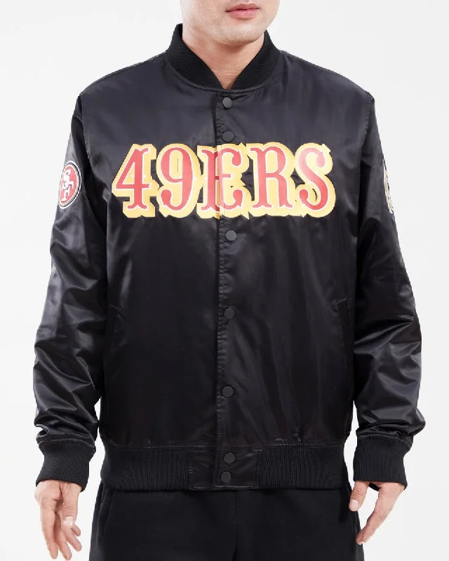 NFL SAN FRANCISCO 49ERS TEAM BIG LOGO MEN'S SATIN JACKET (BLACK)