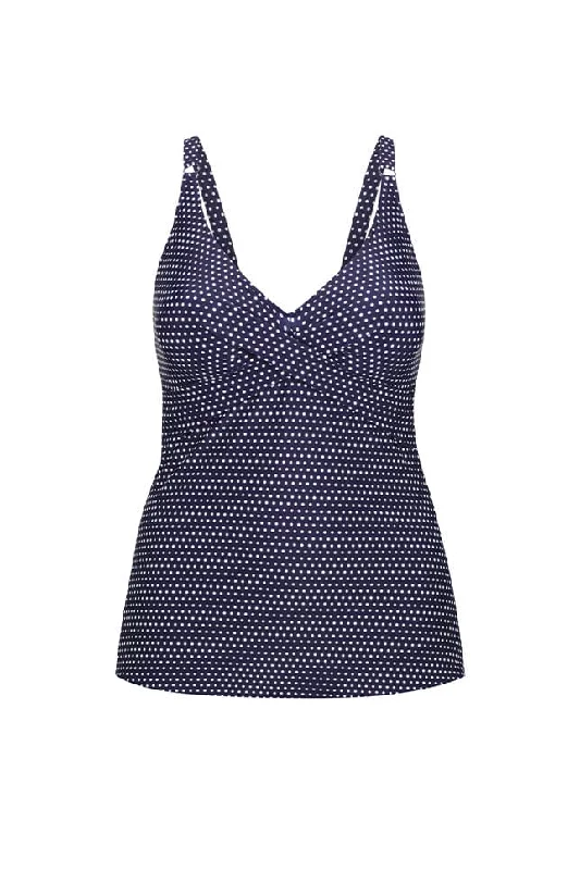 Navy and White Dots Cross Front Swing Tankini Top