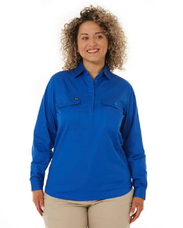 Womens Closed Front Lightweight LS Drill Shirt - Royal