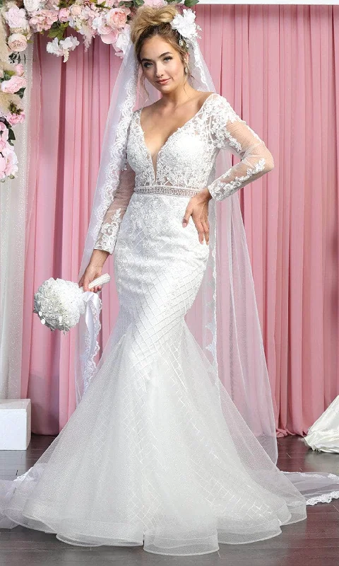 May Queen - Embroidered Long Sleeve Bridal Gown RQ7896 - 1 pc Ivory In Size 20 Available