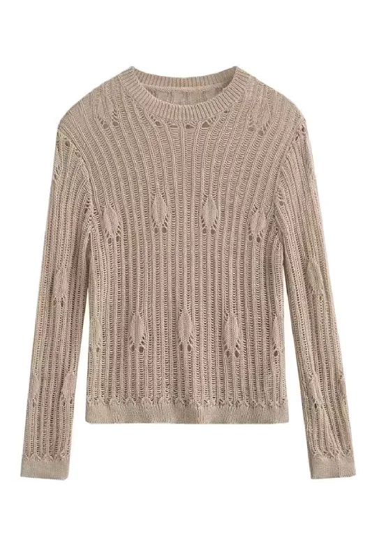 'Sofia' Round-Neck Mesh Knitted Sweater