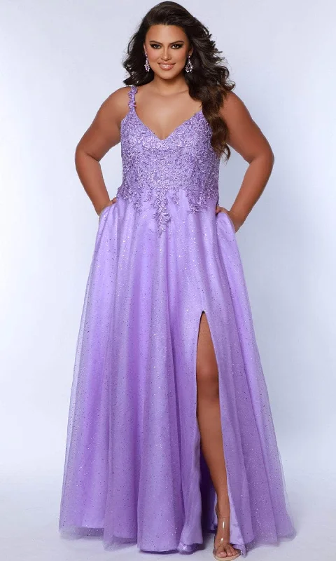 Sydney's Closet SC7384 - Lace Appliqued V-Neck Prom Dress