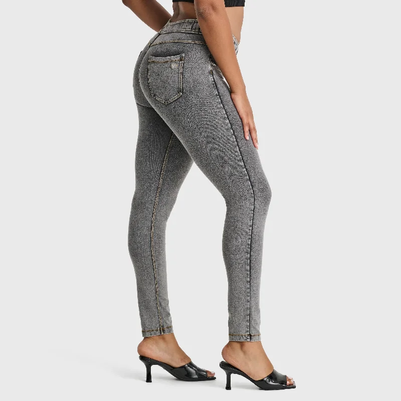 N.O.W® Denim - High Waisted - Full Length - Grey + Yellow Stitching