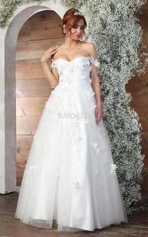 May Queen RQ8034 - Draped Sleeve Embroidered Bridal Gown