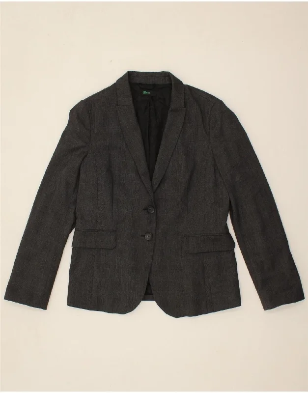 BENETTON Womens 2 Button Blazer Jacket UK 14 Medium  Black Polyester