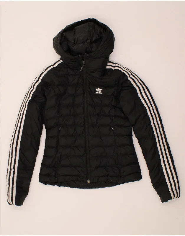 ADIDAS Womens Hooded Padded Jacket UK 6 XS Black Polyester