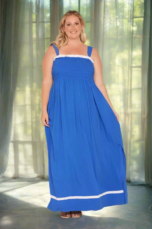 Sherry Shirred Strapless Maxi Dress in Blueberry Delight