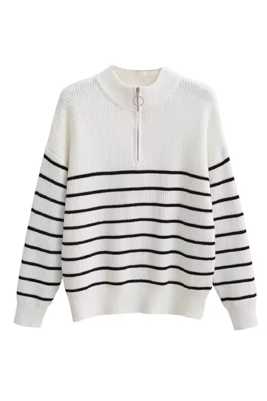 'Vicky' Half-Zip Stripe Sweater