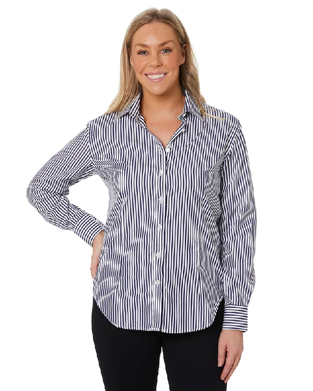 Ladies LS Shirt - Navy/White